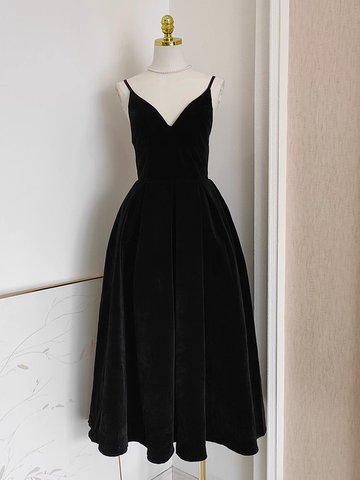 A line Sleeveless Black Velvet Party Dress Holiday Birthday Dresses For Women SD351